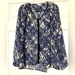 CAbi Blue and Black Patterned Top